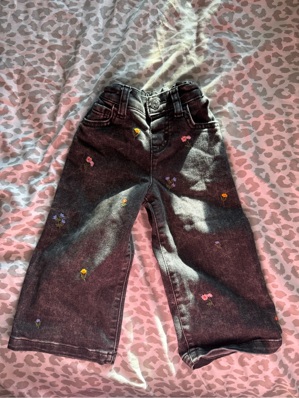 Cat and Jack Toddler Girls Wide-Leg Embroidered Floral Jeans - Black